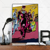 A vertical poster featuring characters from JoJo's Bizarre Adventure anime in vibrant colors against a dark background.