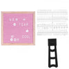 Pink felt letter board with white letters and a black stand