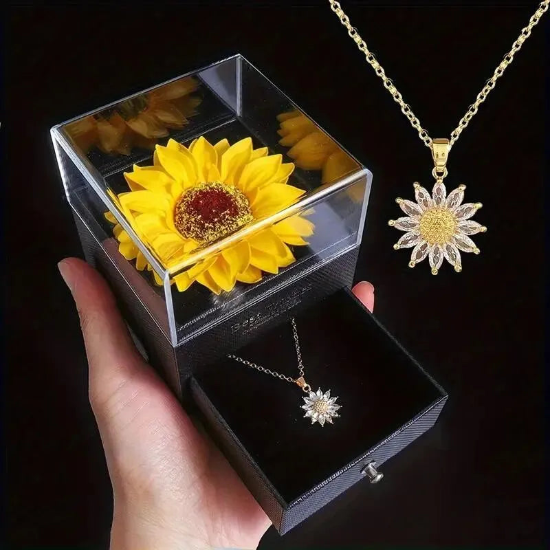 Sunflower Pendant Necklace with Gift Box