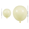 A single pale yellow latex balloon with a gold-colored knot, shown next to a measurement guide.