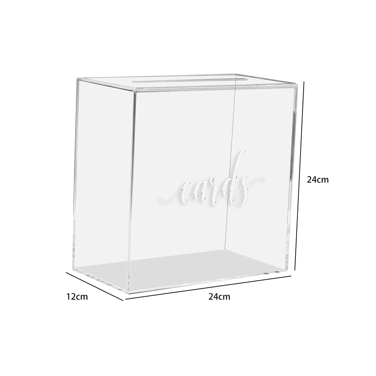 A clear acrylic gift box with a lid and a tray inside, used for events.