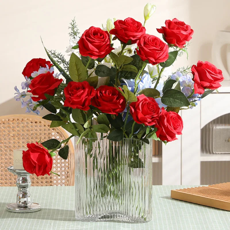 Realistic Velvet Artificial Roses – 20" Stems for Weddings & Home Décor