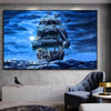 Canvas wall art depicting a historical sailing ship, likely the Bismarck-Class Battleship, on stormy blue water under a dark 