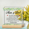 A clear acrylic thank you plaque for parents featuring a floral wreath and the message I love you