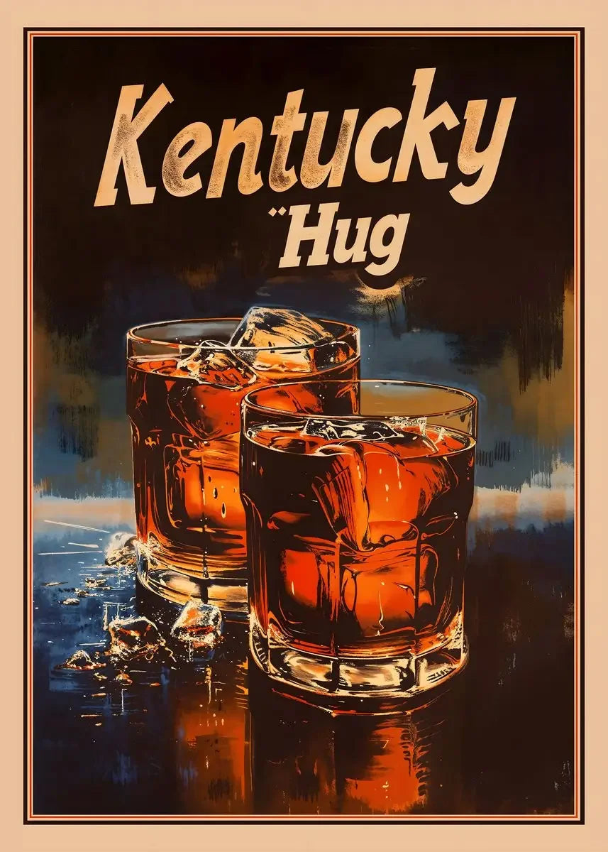 Vintage canvas wall art featuring a dark background and an orange-colored cocktail glass with ice.