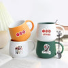 A set of ceramic mugs featuring BT21 characters, including Arirang and Kim Taehyung designs.