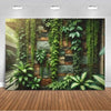 A lush green tropical palm leaf backdrop featuring various vines and large leaves for party decor.