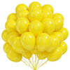 A bunch of bright yellow round latex balloons tied together with a string.