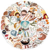 A circular arrangement of various faith-based and Christian themed decals and stickers.