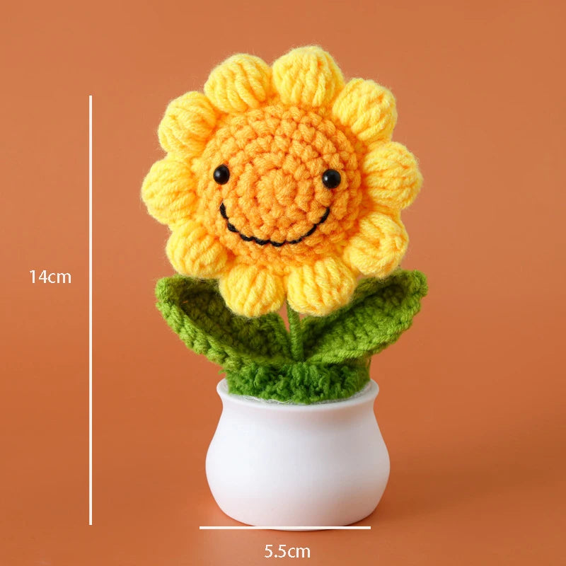 Handmade Crochet Sunflower in Pot – Decorative Knitted Artificial Plant