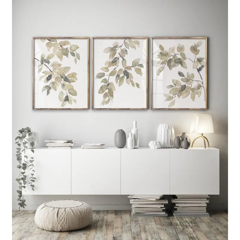Botanical Sage Green Canvas Wall Art Set of 3
