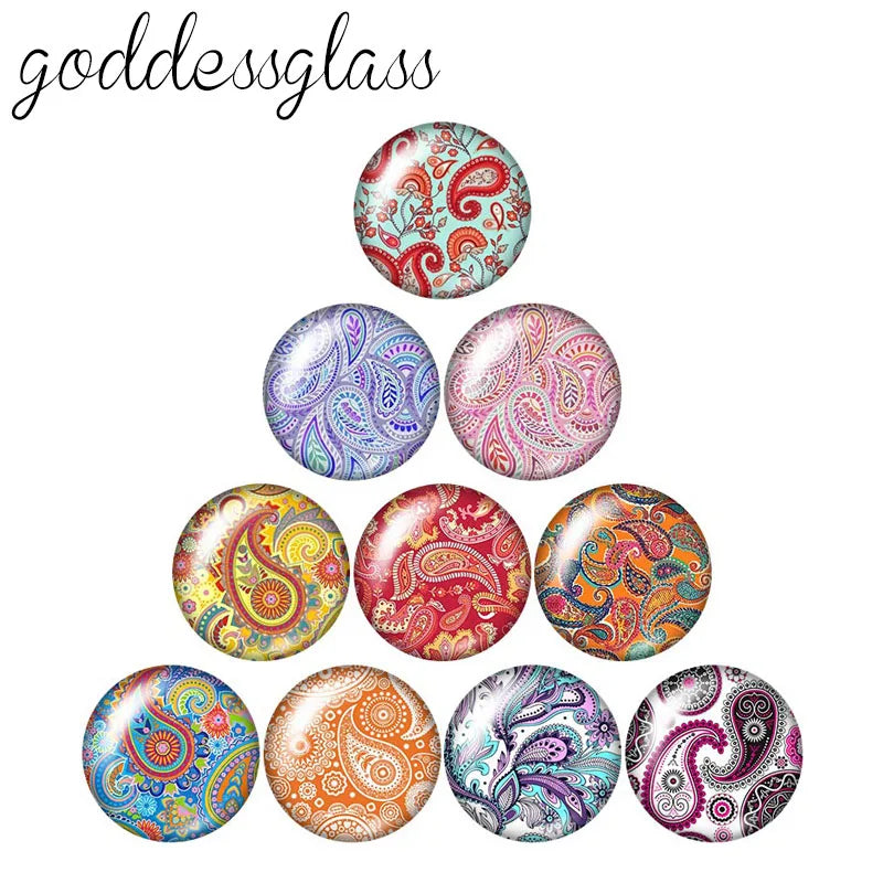 Round Leaf Pattern Flat Back Glass Cabochons for Jewelry Making