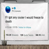 A white banner featuring a tweet from @kanyewest about freezing to death if they got a cooler.