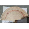 Hand carved bamboo folding fan with intricate cutout patterns and red floral accents
