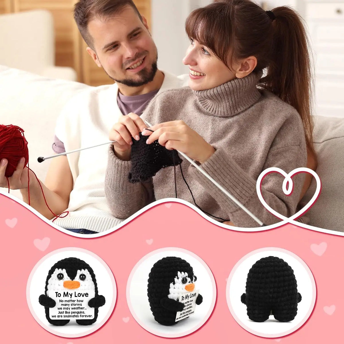 Handmade Crochet Emotional Support Animal Doll with Heartfelt Card