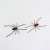 A set of two realistic spider fridge magnets, one black and one brown, used for horror decor.