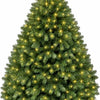 Classic Green Artificial Christmas Tree with Dual-Color LED Lights and Metal Stand