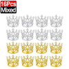 A collection of 16 mixed gold and silver crown cake topper decorations.