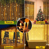 Outdoor decor featuring solar LED icicle string lights on a fence, curtain, gazebo, and tub.