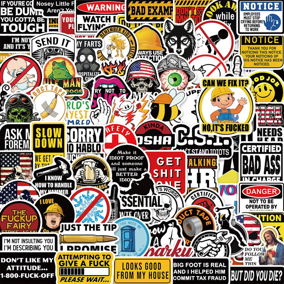 Funny Hard Hat Stickers for Construction Workers and DIY Enthusiasts