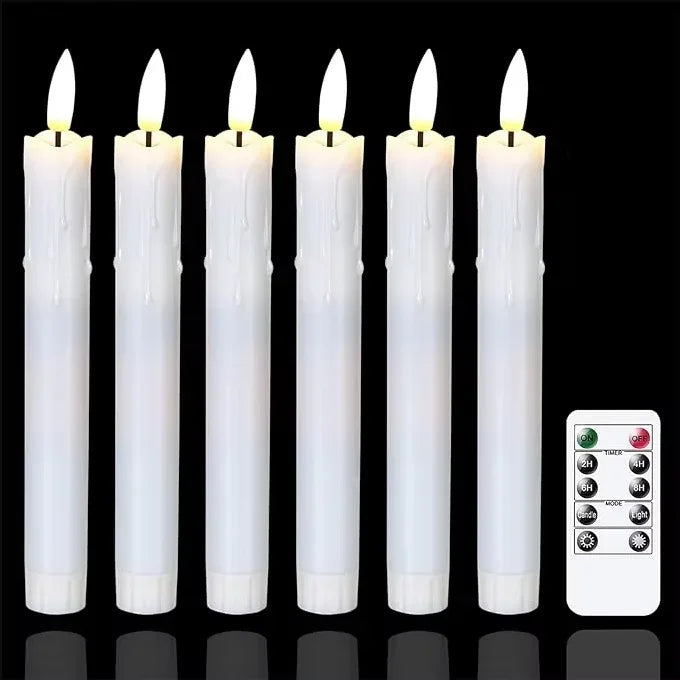 مجموعة شموع LED على شكل مخروط بيضاء معروضة عمودياً بخلفية سوداء.