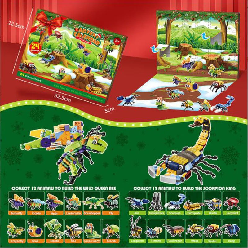 A box of Jungle Animals Christmas Advent Calendar building blocks featuring various jungle animals for a holiday countdown.