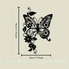 Black metal art of an Art Nouveau butterfly with intricate floral designs on a beige background.