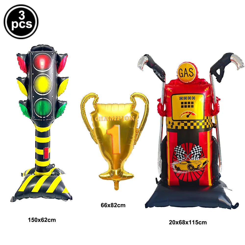 Race Car Birthday Party Balloon Decoration Set with Traffic Lights, Cones & Checkered Flags
