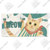 A watercolor illustration of a cat looking forward with its paws raised, set against a green and beige background.
