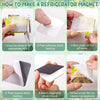 Instructions showing how to make a refrigerator magnet using photo paper and adhesive backing