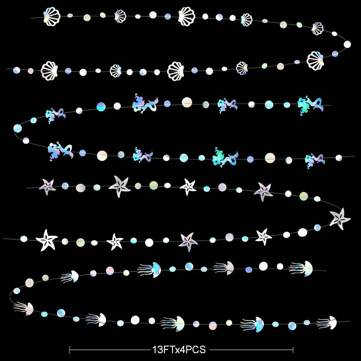 Iridescent mermaid and jellyfish party streamers in various colors and shapes