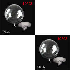 A set of 10 clear bubble balloons, 18 inches in diameter, shown next to a piece of white foam.