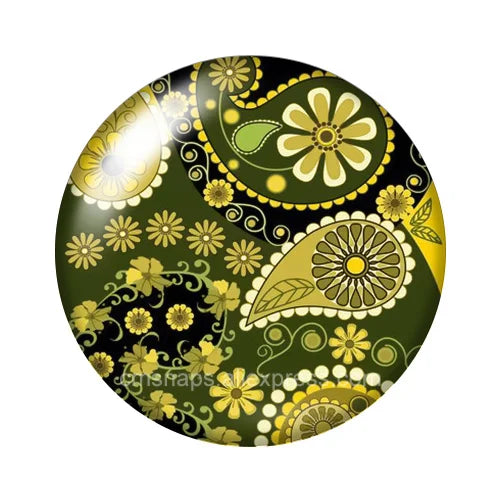 Round Leaf Pattern Flat Back Glass Cabochons for Jewelry Making