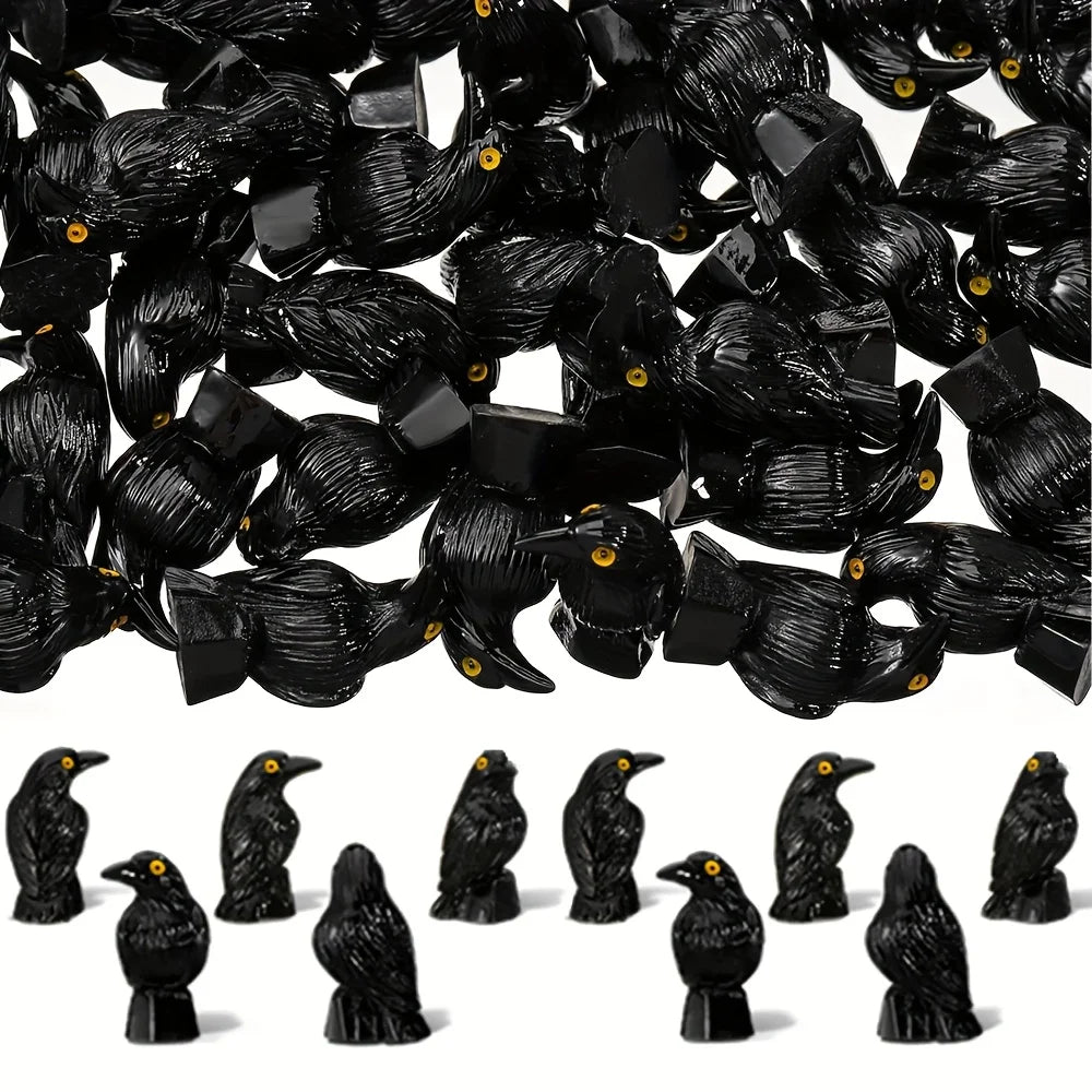 Miniature Crow Figurines for Gothic Fairy Garden Decor