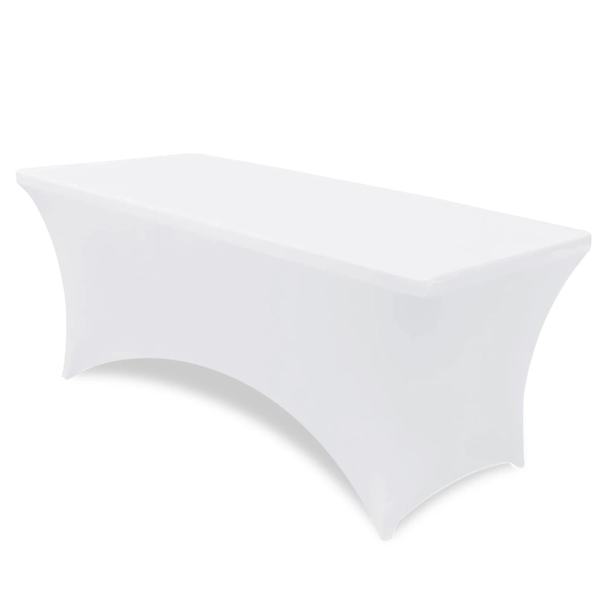 White stretch fitted spandex table cover for rectangle and folding tables