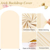 A beige spandex fitted arch backdrop cover showing fabric texture, stitching, and zipper details.