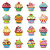 A collection of colorful, decorated cupcake liners and cupcakes for various occasions.
