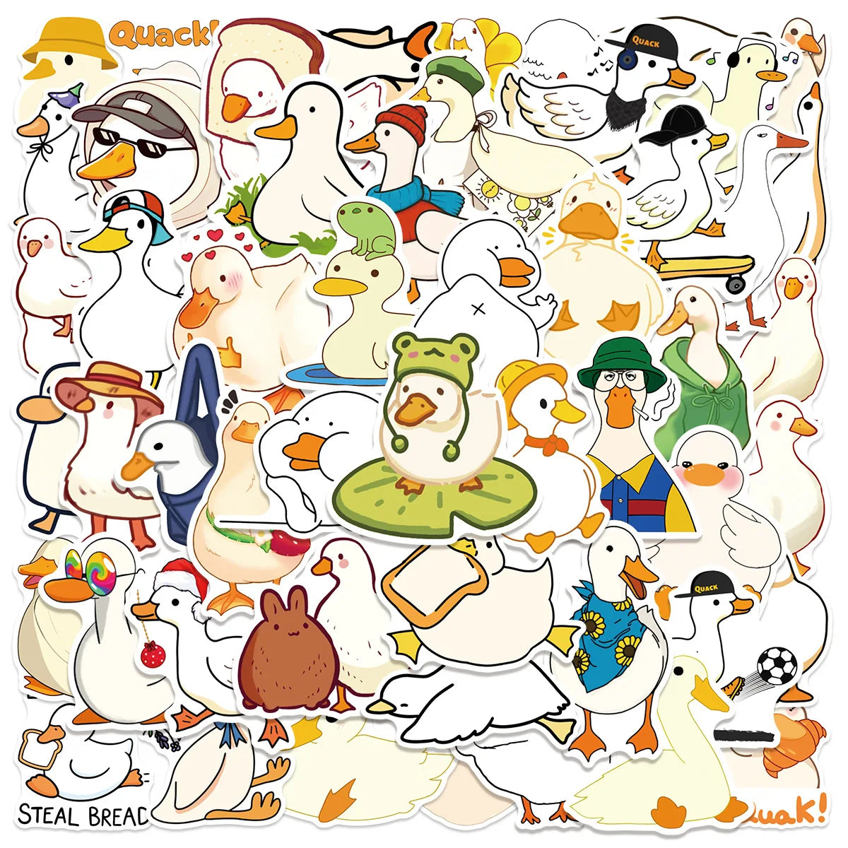 A collection of funny cartoon duck stickers featuring various expressions and styles for DIY decor.
