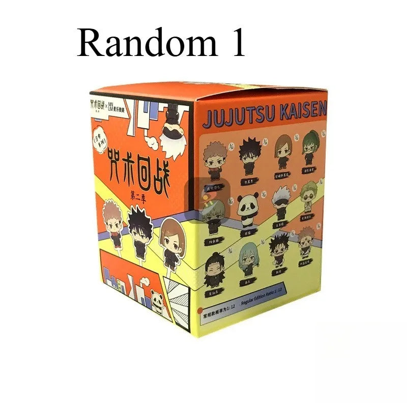 A box of Jujutsu Kaisen blind box collectible figures featuring various characters.