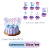 A set of 24 cake sockets and 1 cake socket for a K-Pop themed pink and purple birthday party supply combination set