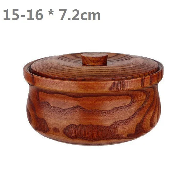 Natural Solid Wood Serving Bowl with Lid