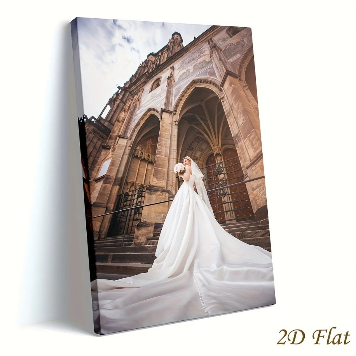 A photo canvas wall art depicting a grand stone cathedral entrance with an arched doorway and steps.