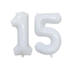 Two white helium foil number balloons shaped like 1 and 5.