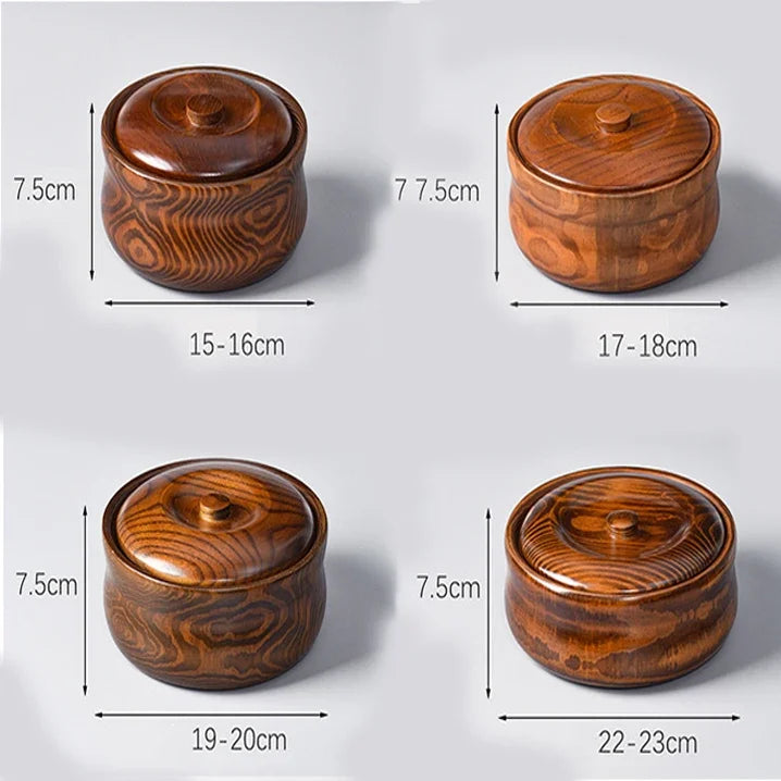 Natural Solid Wood Serving Bowl with Lid