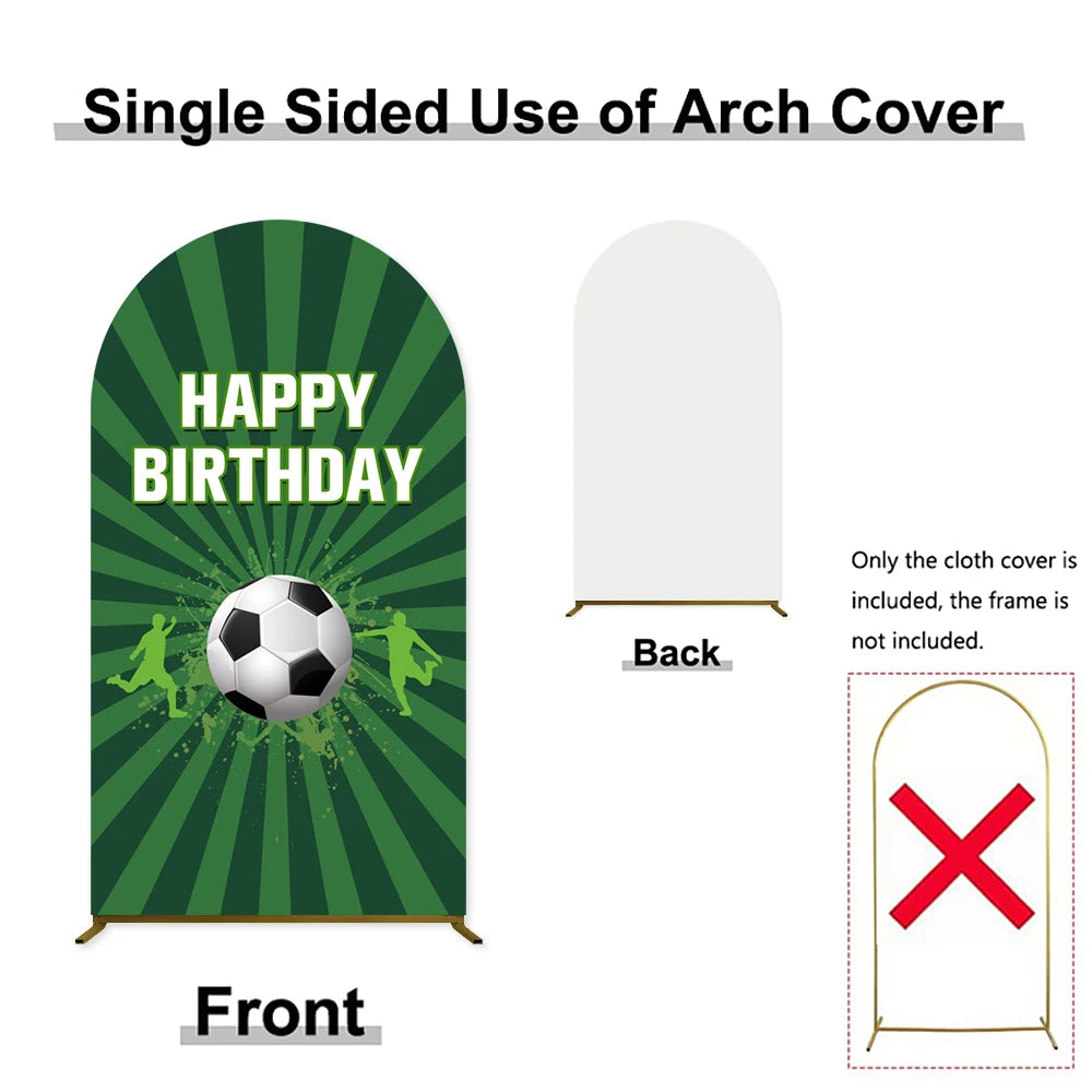 Diagram showing the front and back views of a single-sided arch cover for a birthday photo backdrop