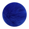 A deep royal blue faux fur pom pom keychain with a silver chain.