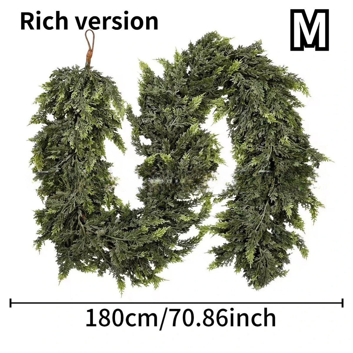 A lush green cedar garland featuring flexible branches, measuring 180cm or 70.86 inches.