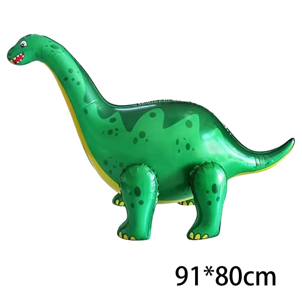 Green inflatable dinosaur decoration for a birthday party
