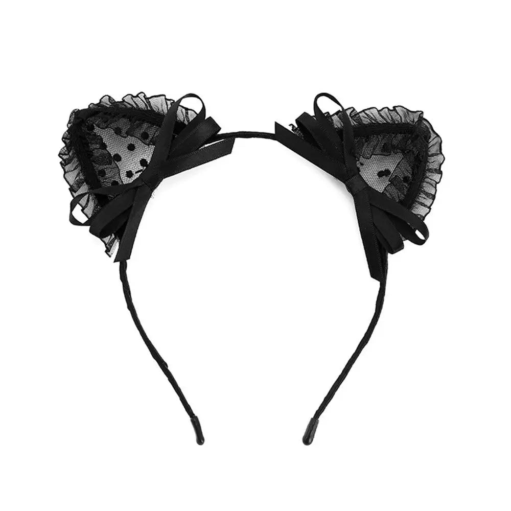 Lace Cat Ear Headband with Elegant Bow Details