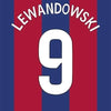 Wall art featuring the number 9 in red and white stripes on a blue background with the name Lewandowski